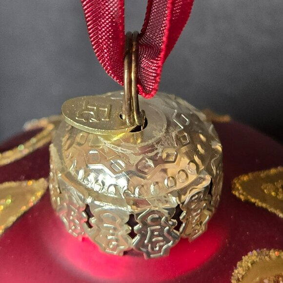 Frontgate Red Glass Christmas Ornaments Set Of 2 Gold Jeweled Scroll Design 4" - Picture 5 of 7